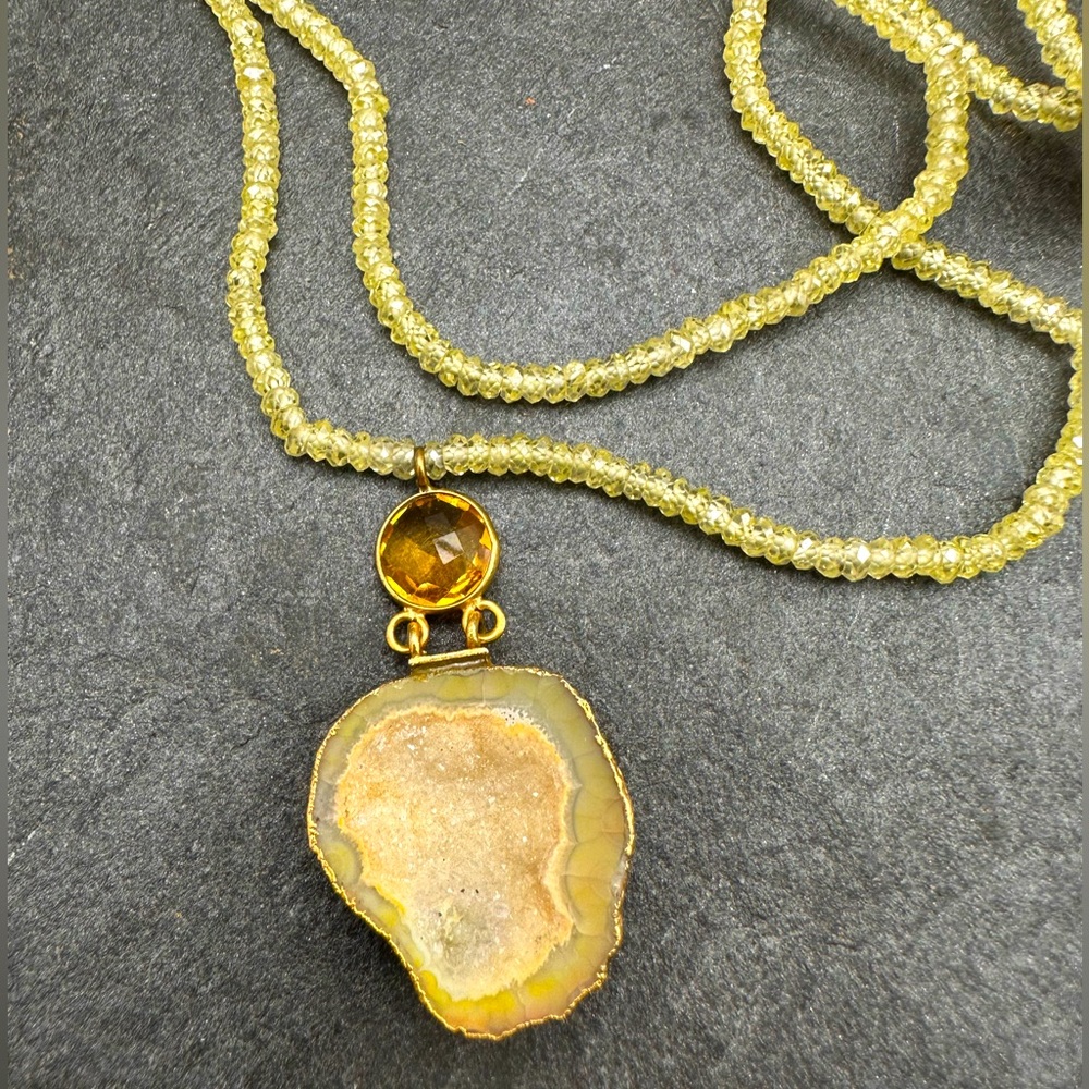 Handmade Druzy Citrine ncrytal necklace